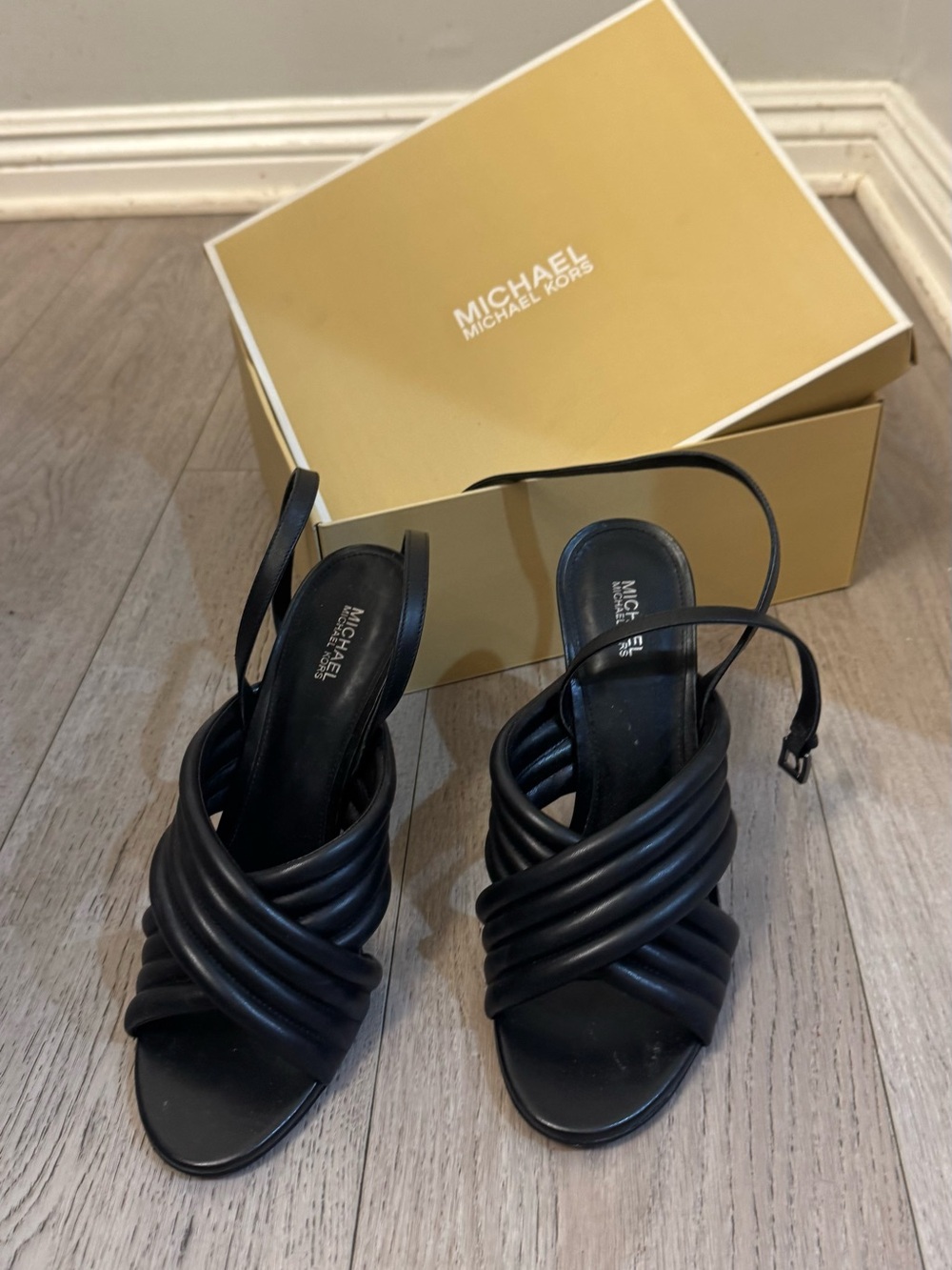 Michael Kors Black Wrapped Leather Slingback Heels